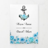いかり青い水色の花航海の結婚の 三つ折り招待状 (カバー)