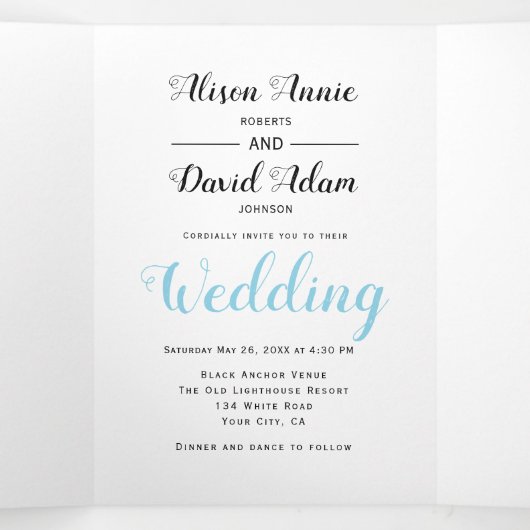 いかり青い水色の花航海の結婚の 三つ折り招待状 (内部中)