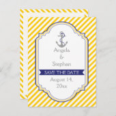 いかり黄色の白航海のい結婚式の日付を保存 案内ポストカード (正面/裏面)