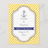 いかり黄色の白航海のい結婚式の日付を保存 案内ポストカード (正面)