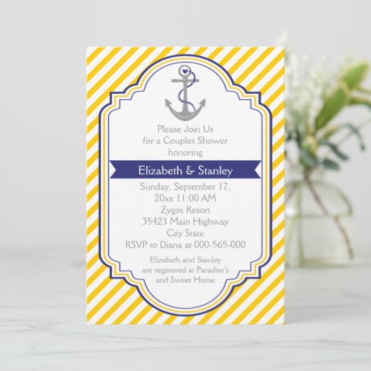 いかり黄色航海のの結婚カップルのシャワー 招待状 (スタンド正面)