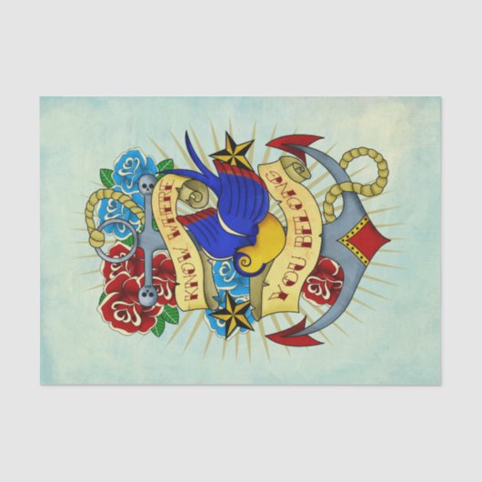 いかり、つばめおよびバラ 薄葉紙 (正面)