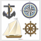いかり、コンパスバラ、ボートと船の舵 シール (シート)