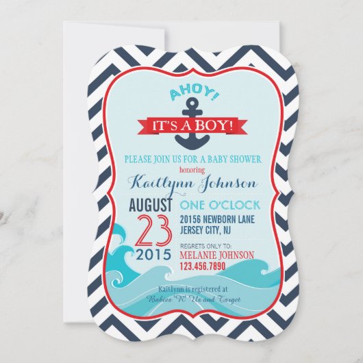 いかり&シェブ航海のロンベビーシャワー招待状 招待状 (正面)