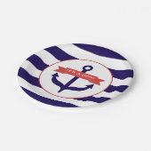 いかり + ストライプな男の子のベビーシャワー ペーパープレート (アングル)