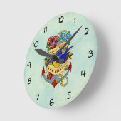 いかり、ツバメおよびバラ ラウンド壁時計 (傾斜)
