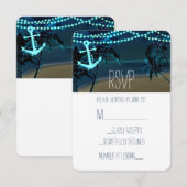 いかり&パームツリーズビーチナイトウェディングRSVPカード 出欠カード (正面/裏面)