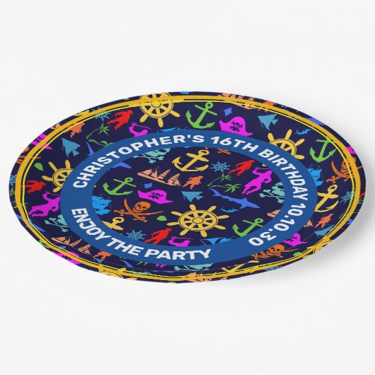 いかり、ヘルムズ、海賊。パターカラフルン ペーパープレート (アングル)