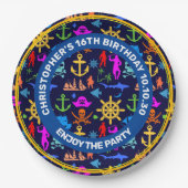 いかり、ヘルムズ、海賊。パターカラフルン ペーパープレート (正面)