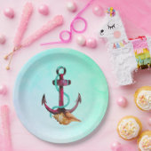 いかり、ロープとシーシェルの水色 ペーパープレート (パーティー)