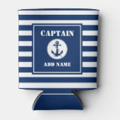 いかり&ロープキャプテンネームボートネームブルーストライプ 缶クーラー (正面)