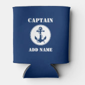 いかり&ロープキャプテン名前またはボート名ブルーを追加 缶クーラー (正面)