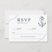 いかり&ロープモノグラム航海のネイビー&ホワイト 出欠カード (正面)