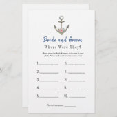 いかり「彼らはどこにいた」ブライダルシャワーゲーム (正面/裏面)