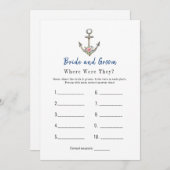 いかり「彼らはどこにいた」ブライダルシャワーゲーム 招待状 (正面/裏面)