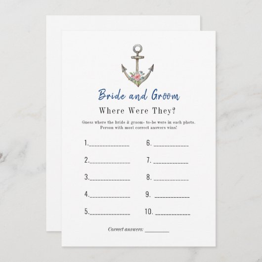 いかり「彼らはどこにいた」ブライダルシャワーゲーム 招待状 (正面/裏面)