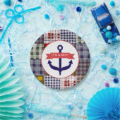 いかり + 格子縞の男の子のベビーシャワー ペーパープレート (パーティー)