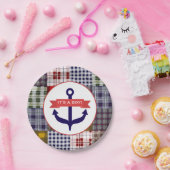 いかり + 格子縞の男の子のベビーシャワー ペーパープレート (パーティー)