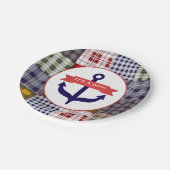 いかり + 格子縞の男の子のベビーシャワー ペーパープレート (アングル)