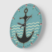 いかり,海の波,ネービーブルー ラージ壁時計 (傾斜)