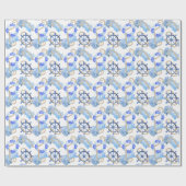 いかり、貝との青い水彩画の航海のなデザイン ラッピングペーパー (フラット)