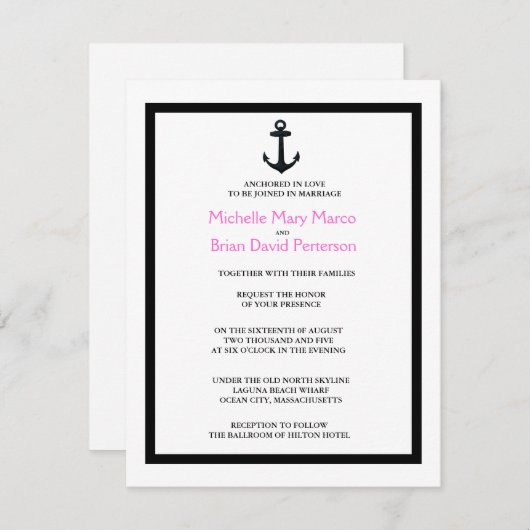 いかりl宛航海の先主題結婚設定 招待状 (正面/裏面)