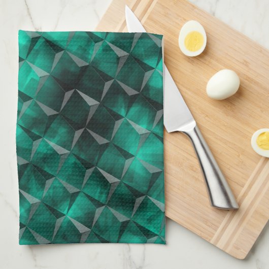 いくつかのエメラルドカラーで染色された三角形への正方形 キッチンタオル (四つ折り)