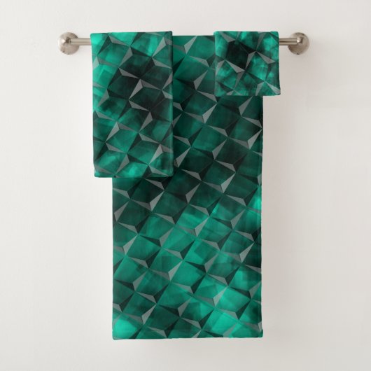 いくつかのエメラルドカラーで染色された三角形への正方形 バスタオルセット (インサイチュ)