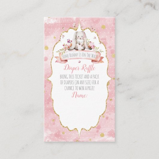 いくつかのバニーが途中の赤ちゃんシャワーおむつラッフル エンクロージャーカード (正面)