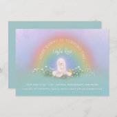 いくつかのバニーが1つの虹の最初の誕生日を回している 招待状 (正面/裏面)