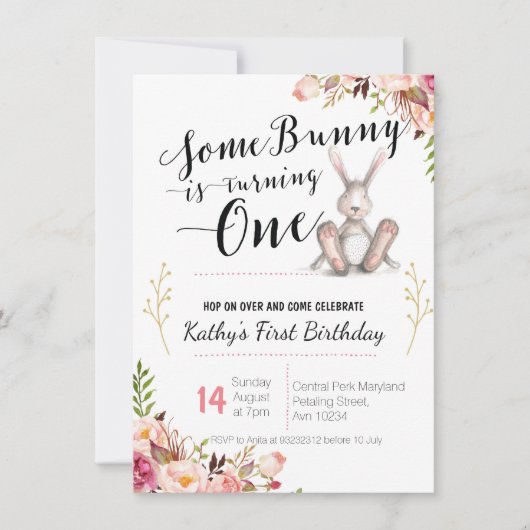 いくつかのバニーが1つの誕生日招待状を回している 招待状 (正面)