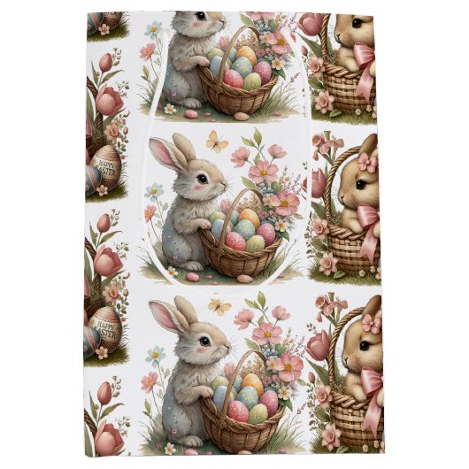 いくつかのバニーの復活祭バスケットの野生の花 ミディアムペーパーバッグ (正面)