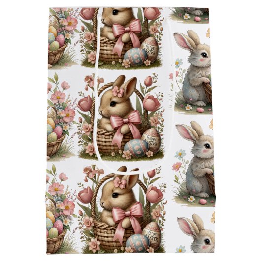 いくつかのバニーの復活祭バスケットの野生の花 ミディアムペーパーバッグ (裏面)