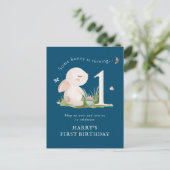 いくつかのバニーはワンブルーの1番目の誕生日招待状 ポストカード (スタンド正面)