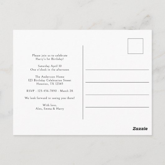 いくつかのバニーはワンブルーの1番目の誕生日招待状 ポストカード (裏面)