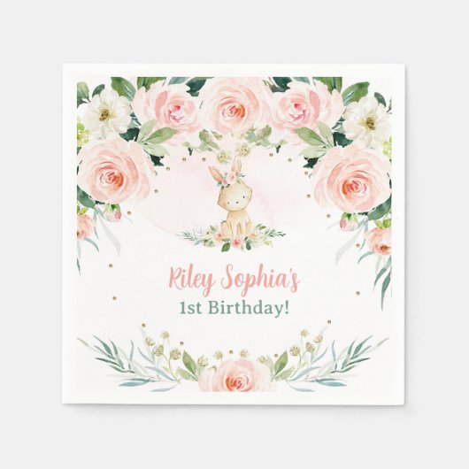 いくつかのバニーは1つのフローラピンクローゼラブラビットパーティー スタンダードカクテルナプキン (正面)