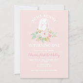 いくつかのバニーは1つのフローラ最初の誕生日 招待状 (正面)