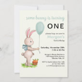いくつかのバニーは1つの可愛いウサギのバルーン1st誕生日 招待状 (正面)