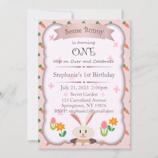 いくつかのバニーは1つの招待状、1番目の誕生日である 招待状 (正面)