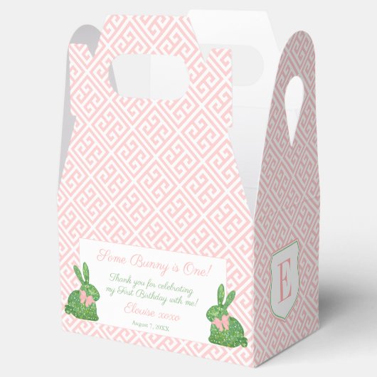 いくつかのバニーは1ピンクグリーンの1番目の誕生日パーティー フェイバーボックス (オープン)