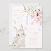いくつかのバニーは1女の子1st誕生日フローラ蝶 招待状 (正面)