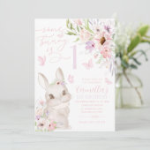 いくつかのバニーは1女の子1st誕生日フローラ蝶 招待状 (スタンド正面)