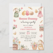 いくつかのバニーイースターエッグガールファースト誕生日 招待状 (正面)
