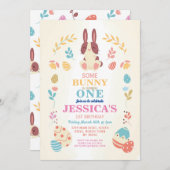 いくつかのバニーイースター1stパーティー誕生日ピンク招待状 招待状 (正面/裏面)