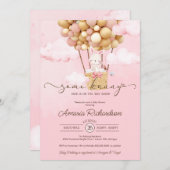 いくつかのバニーエアバルーンピンク春ベビーシャワー 招待状 (正面/裏面)