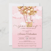 いくつかのバニーエアバルーンピンク雲の女の子赤ちゃんシャワー 招待状 (正面)