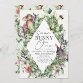いくつかのバニーグリーンリーロームバス1歳の誕生日 招待状 (正面/裏面)