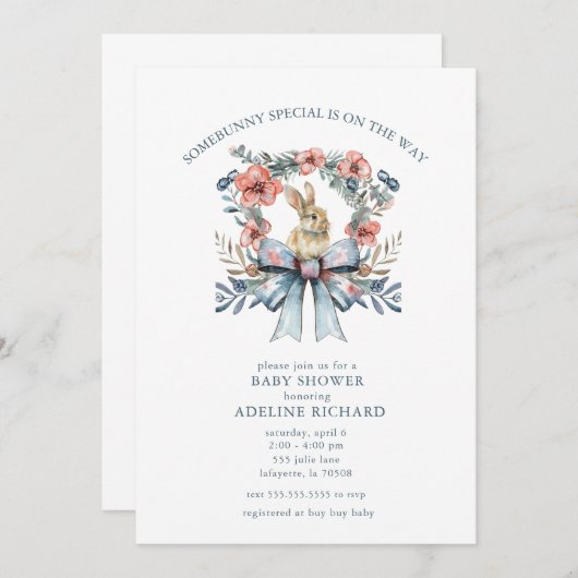 いくつかのバニースペシャルイースターベイビーシャワー招待状 招待状 (正面/裏面)