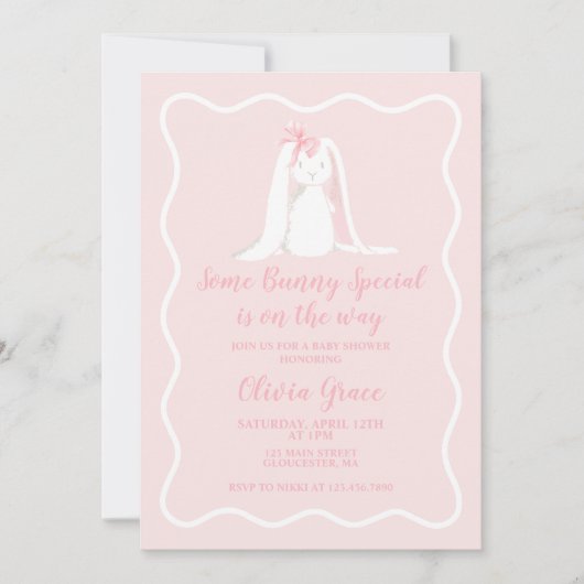 いくつかのバニースペシャルピンクジンガム赤ちゃんシャワー 招待状 (正面)