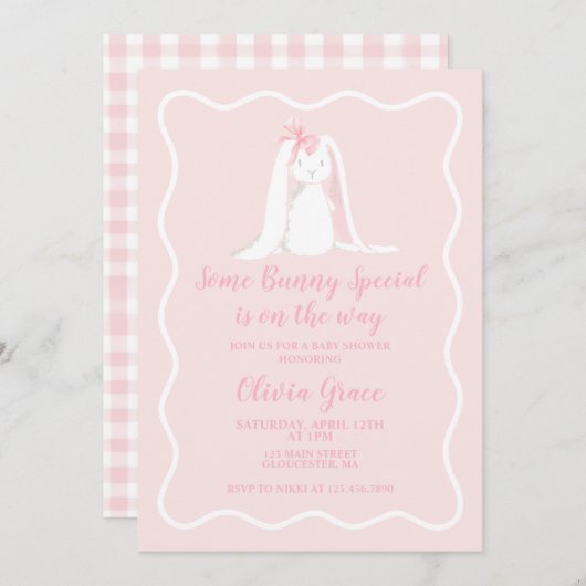 いくつかのバニースペシャルピンクジンガム赤ちゃんシャワー 招待状 (正面/裏面)